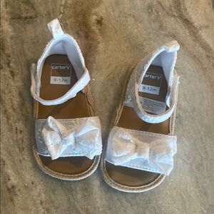 Carter's White and Tan Sandals with Bow